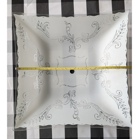 Vtg  Inspired Mid Century Scroll Pattern Square Glass Ceiling Light Shade 11.5 - Picture 2 of 7